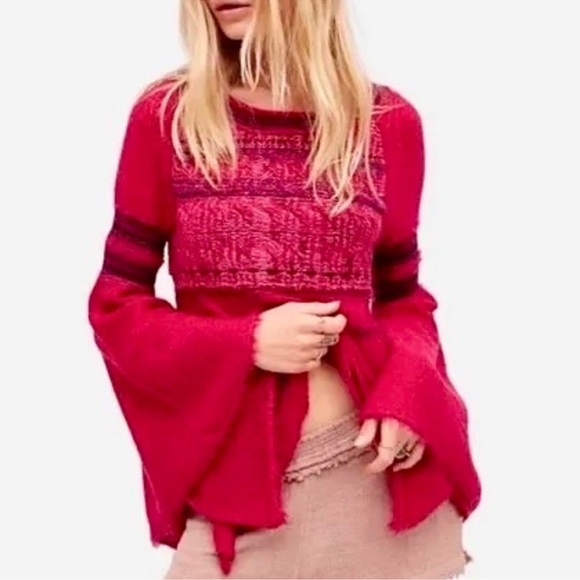 FREE PEOPLE Craft Time wide sleeve, sweater, and rare color, pumpkin ora… - Picture 2 of 5